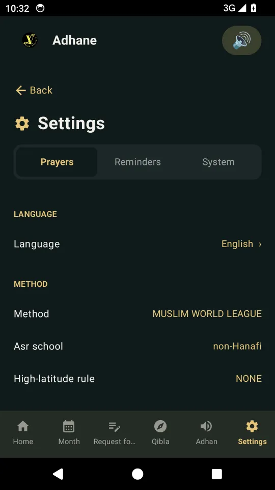 Adhan & prayer settings